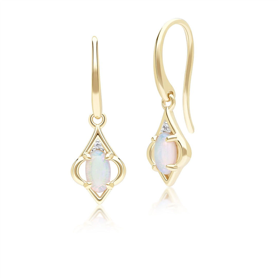Classic Oval Opal & Diamond Stud Earrings in 9ct Yellow Gold