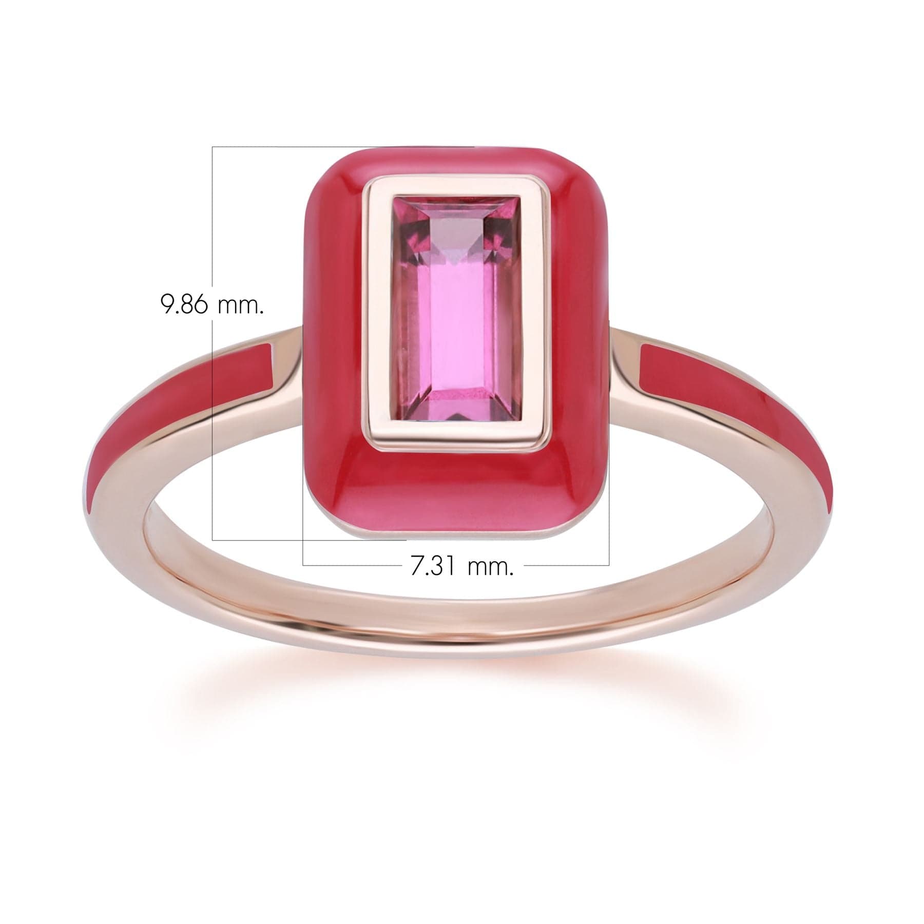 253R710490925 Siberian Waltz Pink Enamel & Baguette Rhodolite Ring in Rose Gold Plated Sterling Silver Dimensions