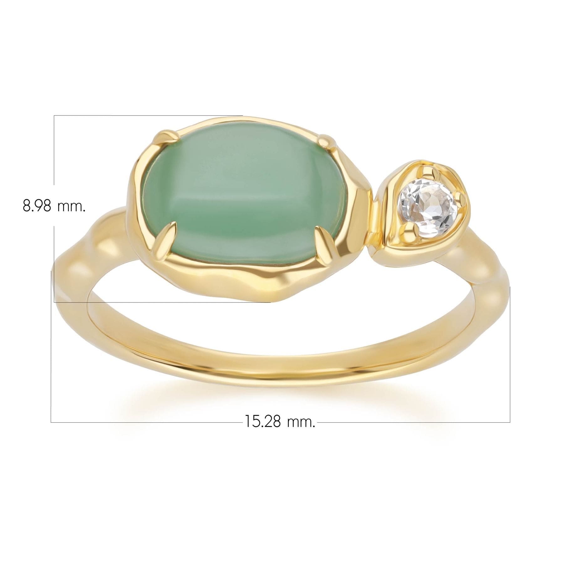 Irregular Oval Dyed Green Jade & Topaz Ring In 18ct Gold Plated SterlIng Silver