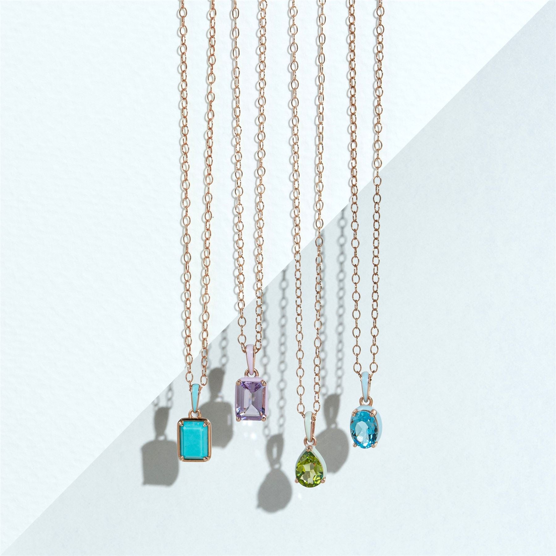 Siberian Waltz Blue Enamel & Octagon Turquoise Pendant Necklace In Rose Gold Vermeil