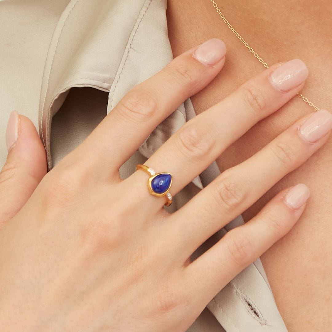 Irregular Lapis Lazuli & Topaz Ring In 18ct Gold Plated SterlIng Silver