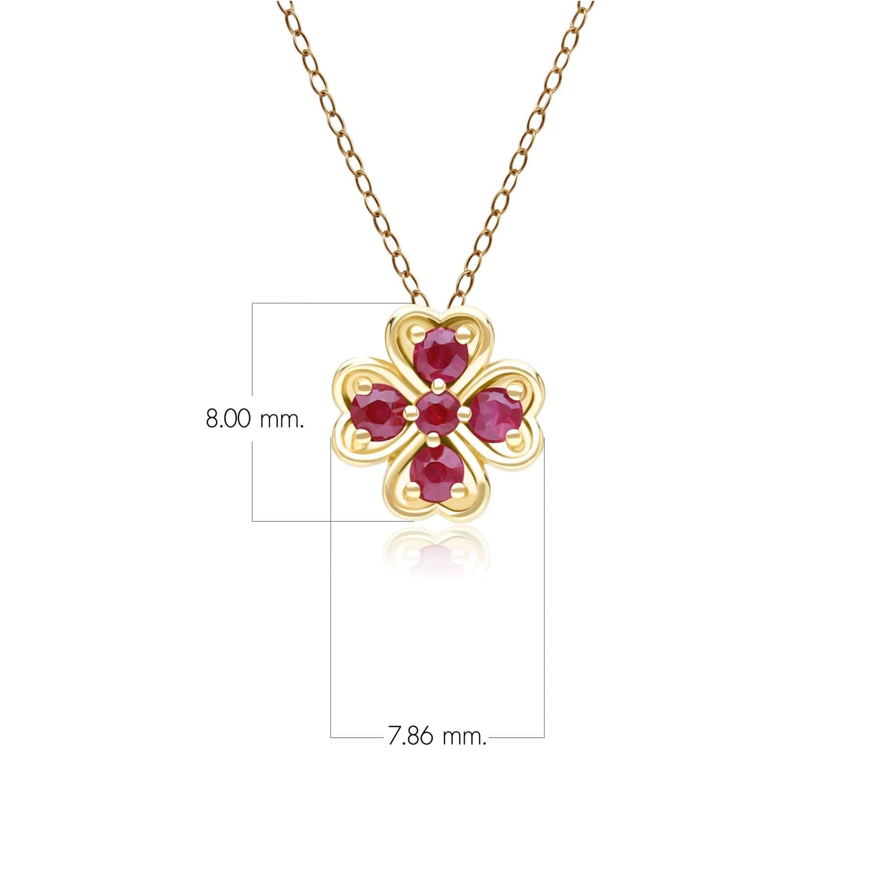 135P2127019 Gardenia Round Ruby Clover Pendant Necklace in 9ct Yellow Gold Dimensions