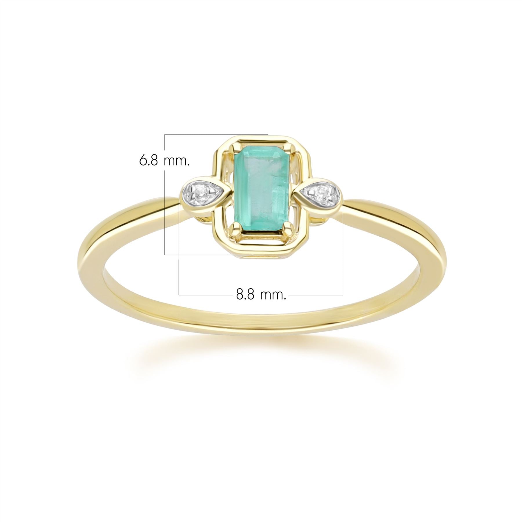 Classic Emerald Baguette & Diamond Ring In 9ct Yellow Gold