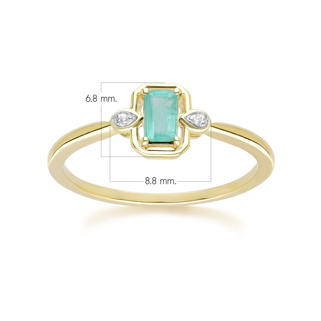 Classic Emerald Baguette & Diamond Ring In 9ct Yellow Gold
