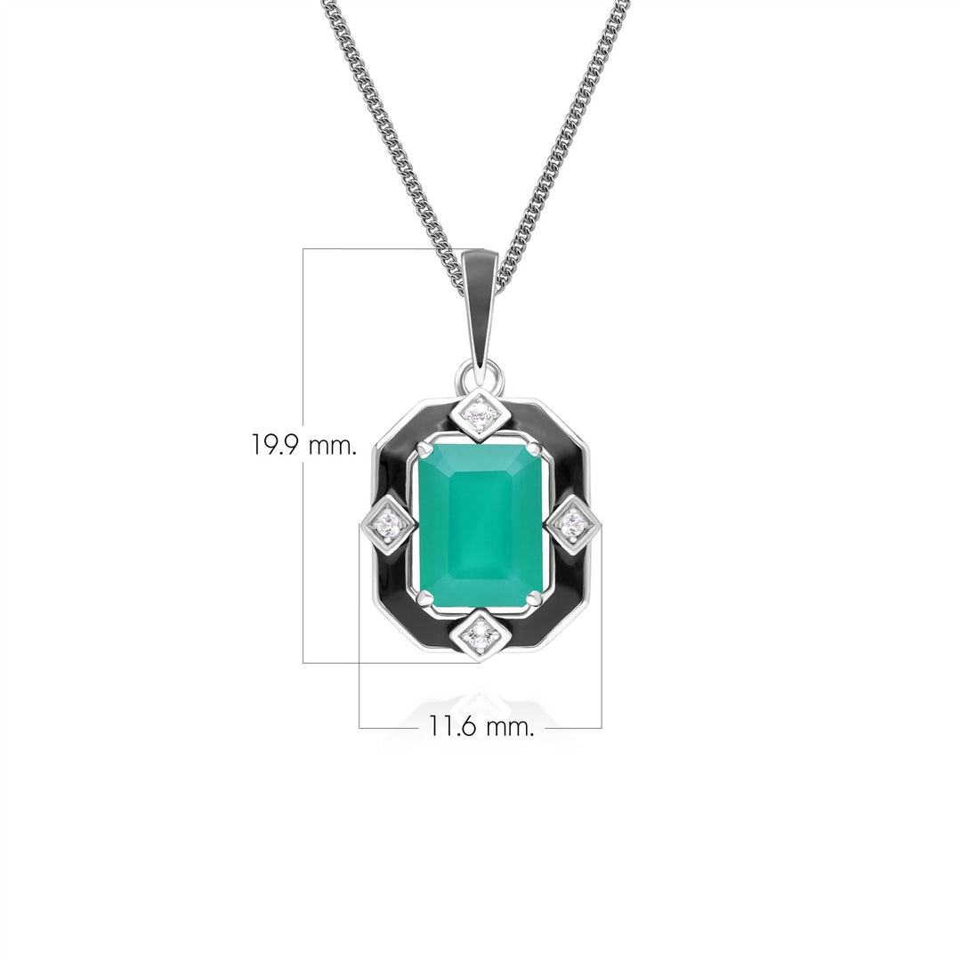 Grand Deco Black Enamel, Chalcedony & Topaz Pendant Necklace in Sterling Silver