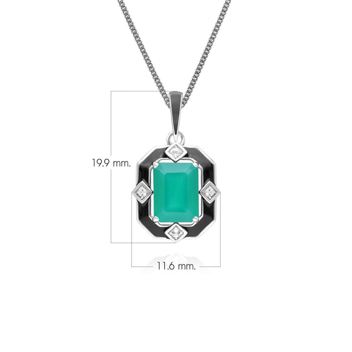 Grand Deco Black Enamel, Chalcedony & Topaz Pendant Necklace in Sterling Silver