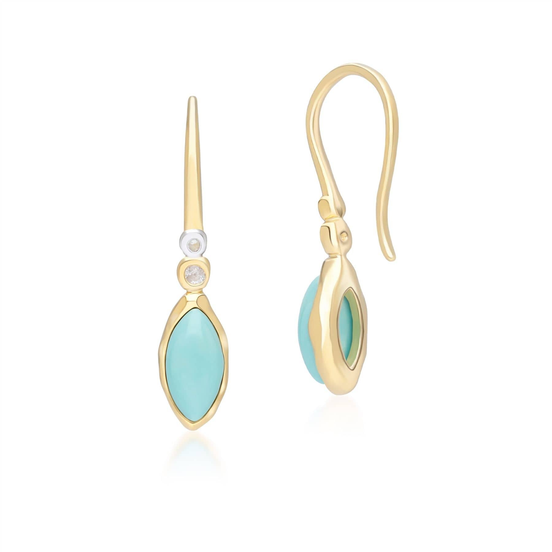 Irregular Marquise Turquoise & Topaz  Drop Earrings In 18ct Gold Plated SterlIng Silver