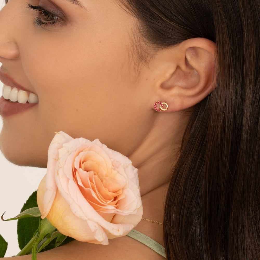 Geometric Hexagon and Round Linked with Prong set Emerald Stud Earrings in 9ct Yellow Gold