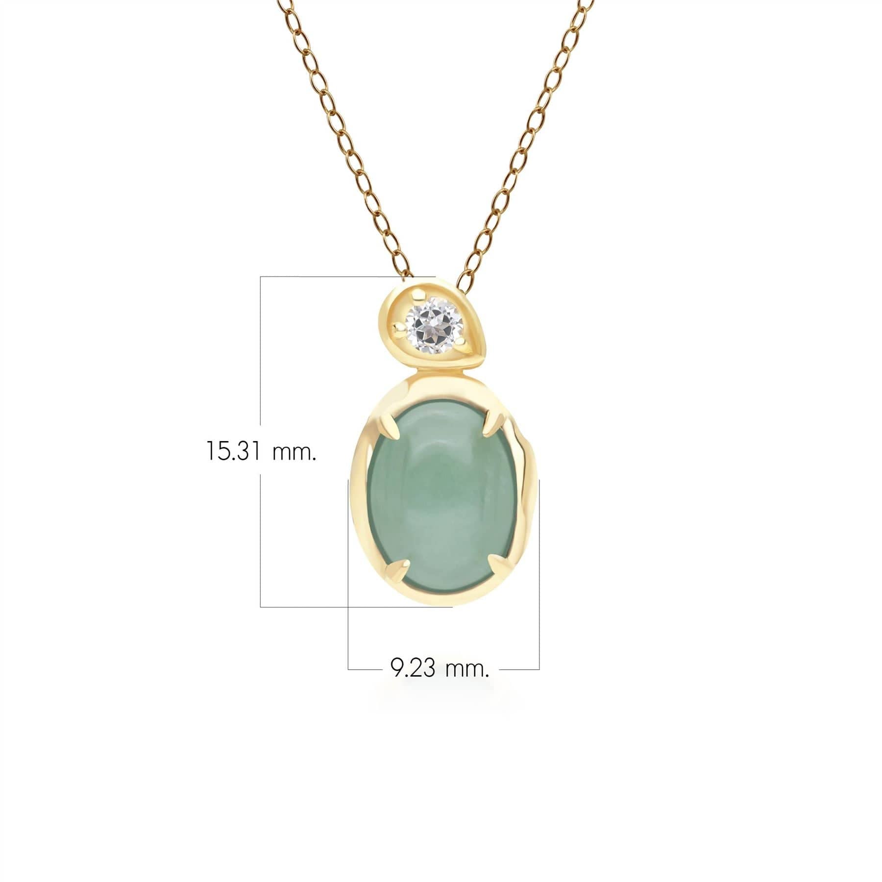 Irregular Oval Dyed Green Jade & Topaz Pendant In 18ct Gold Plated SterlIng Silver
