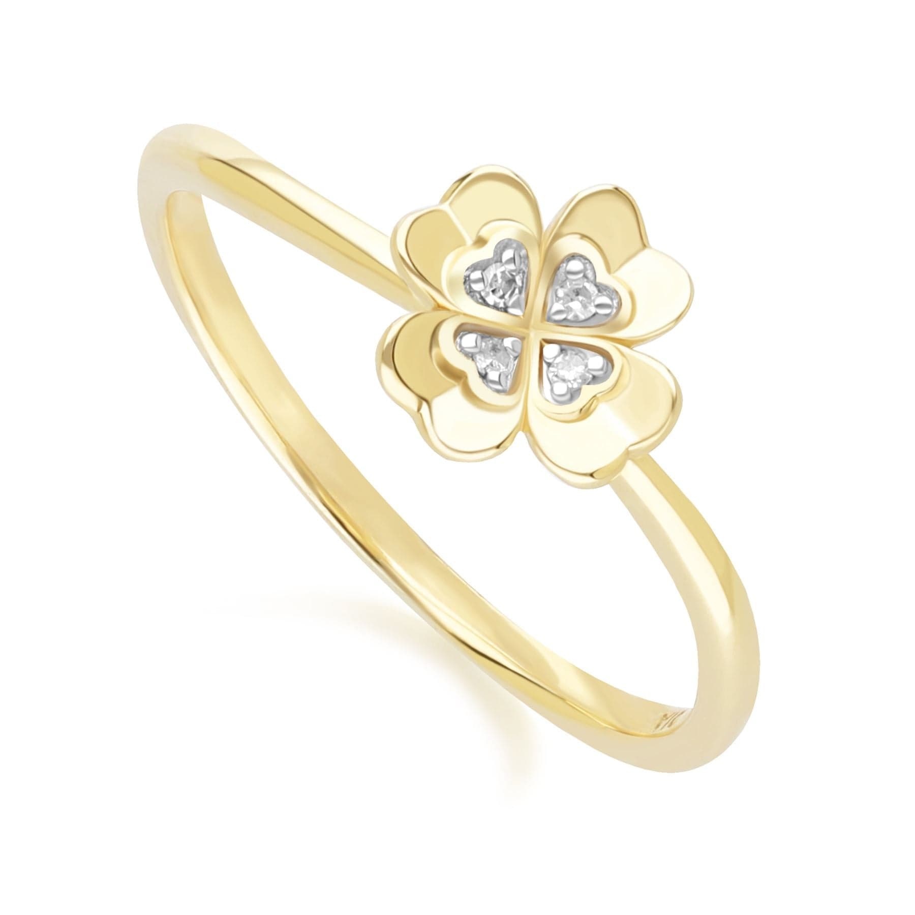 149R3464019 Gardenia Diamond Clover Ring in 9ct Yellow Gold Side