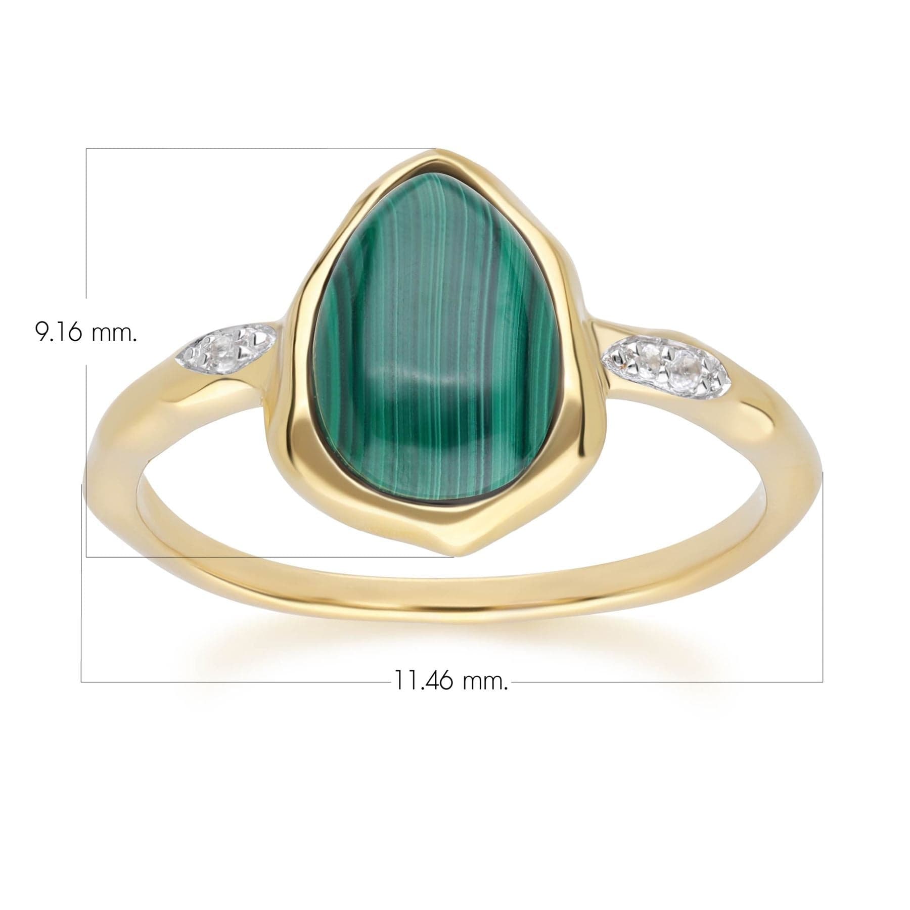 253R710201925 Irregular Malachite & Topaz Ring In 18ct Gold Plated SterlIng Silver Dimensions