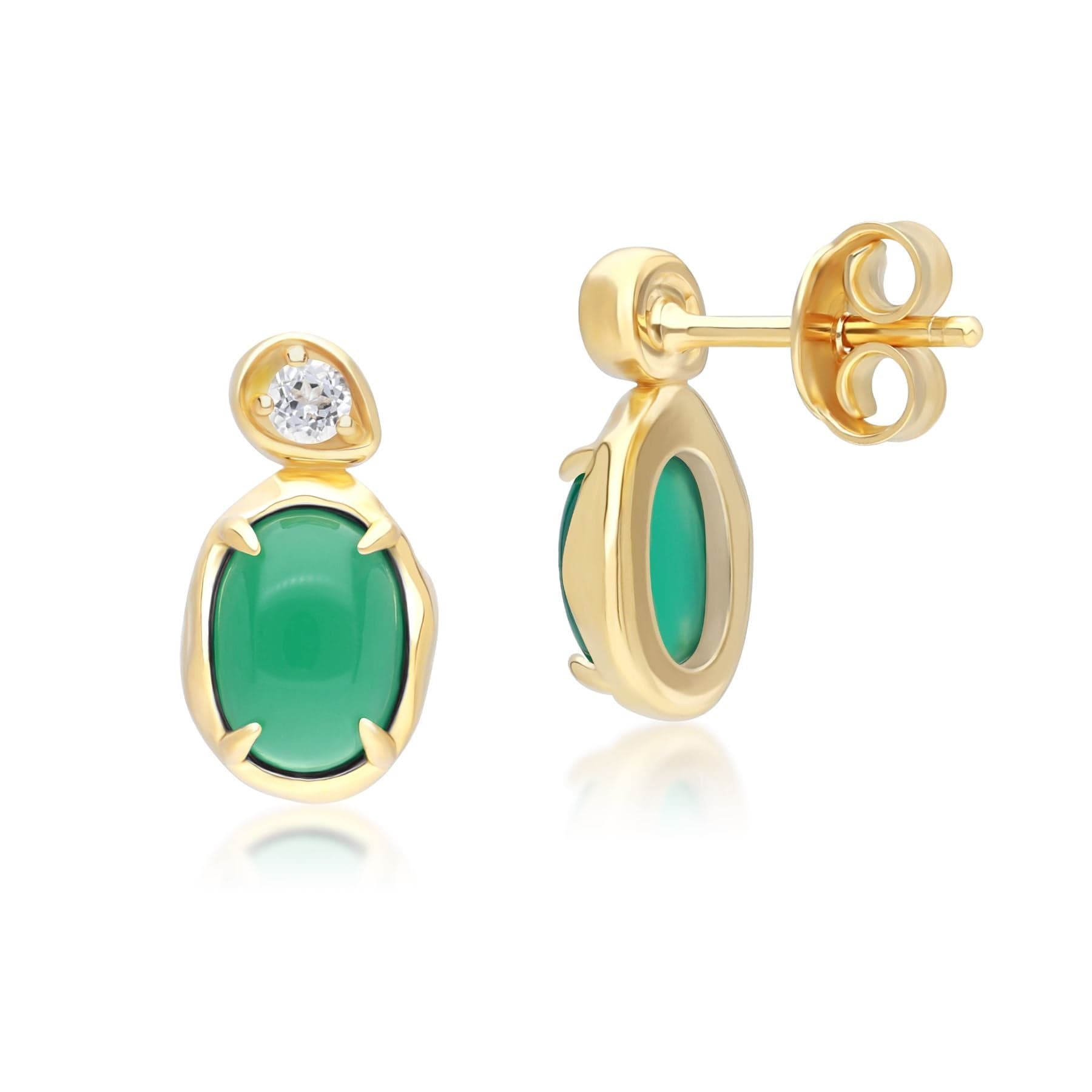 253E418801925 Irregular Oval Dyed Green Chalcedony & Topaz Drop Earrings In 18ct Gold Plated SterlIng Silver Side