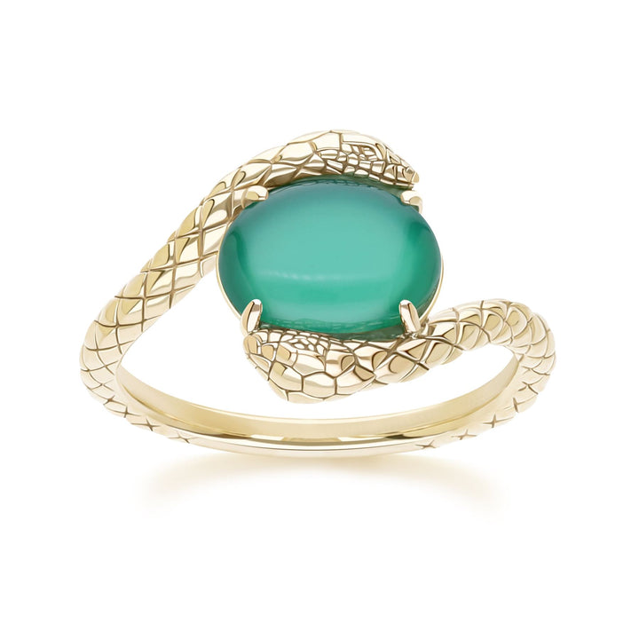 ECFEW™ Oval dyed green chalcedony by pass snake set cabochon ring in gold vermeil sterling silver