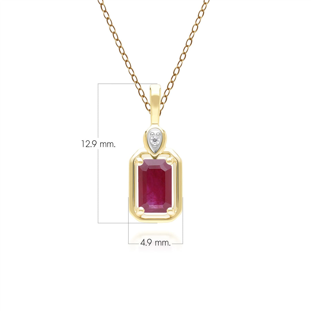 Classic Ruby Baguette & Diamond Pendant Necklace In 9ct Yellow Gold