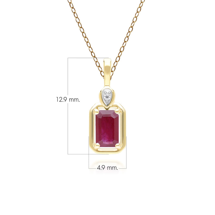 Classic Ruby Baguette & Diamond Pendant Necklace In 9ct Yellow Gold