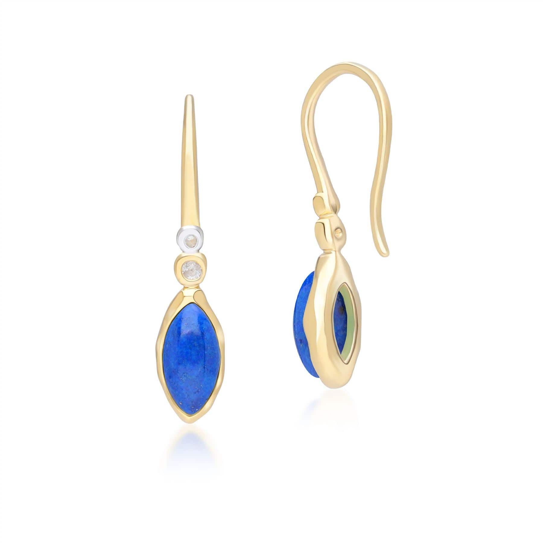 253E418601925 Irregular Marquise Lapis Lazuli & Topaz Drop Earrings In 18ct Gold Plated Sterling Silver Side
