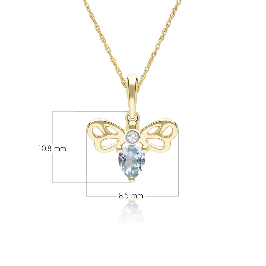 Honeycomb Art Nouveau Pear Shape Topaz and Diamond Bee Pendant Necklace in 9ct Yellow Gold