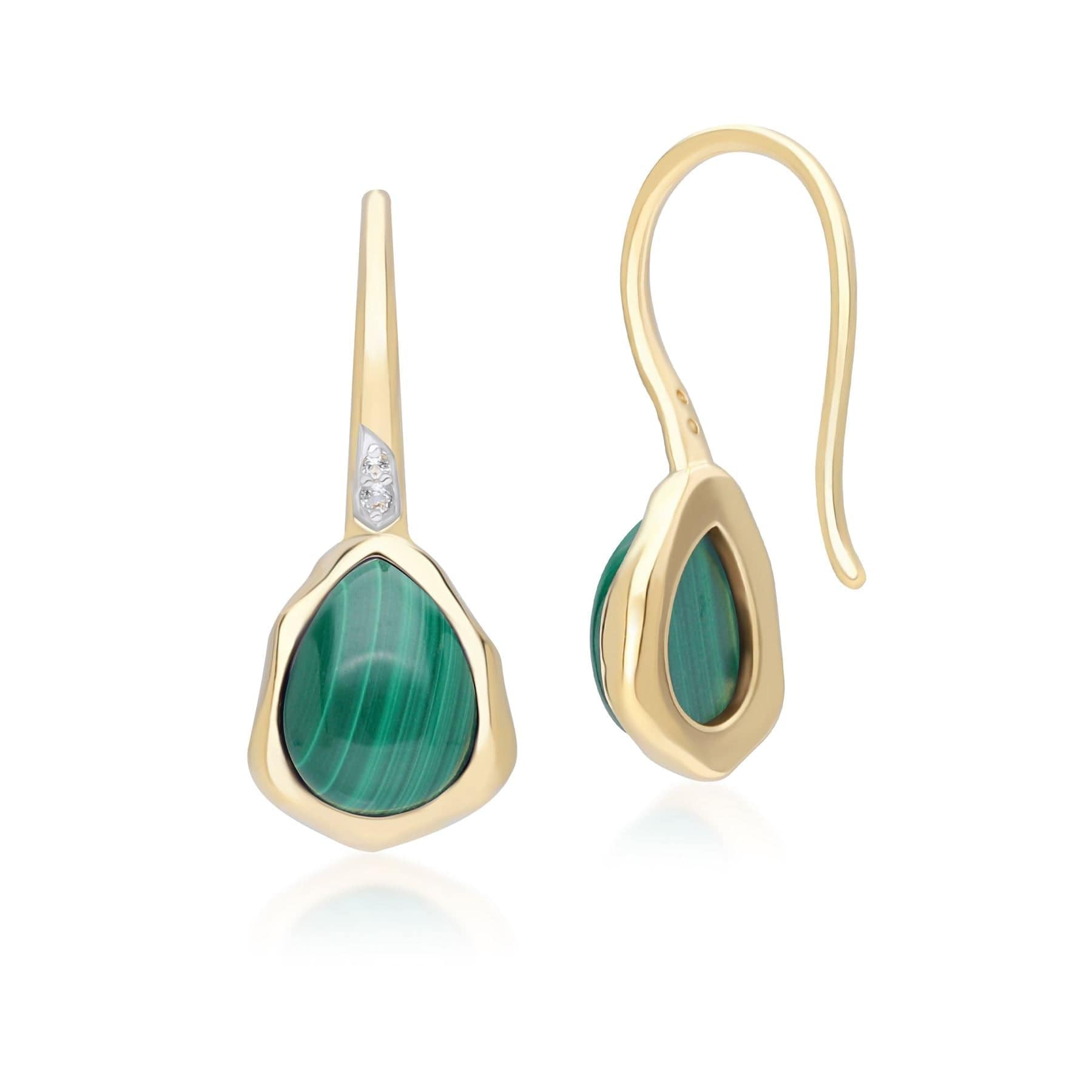 Irregular Malachite & Topaz  Drop Earrings In 18ct Gold Plated SterlIng Silver