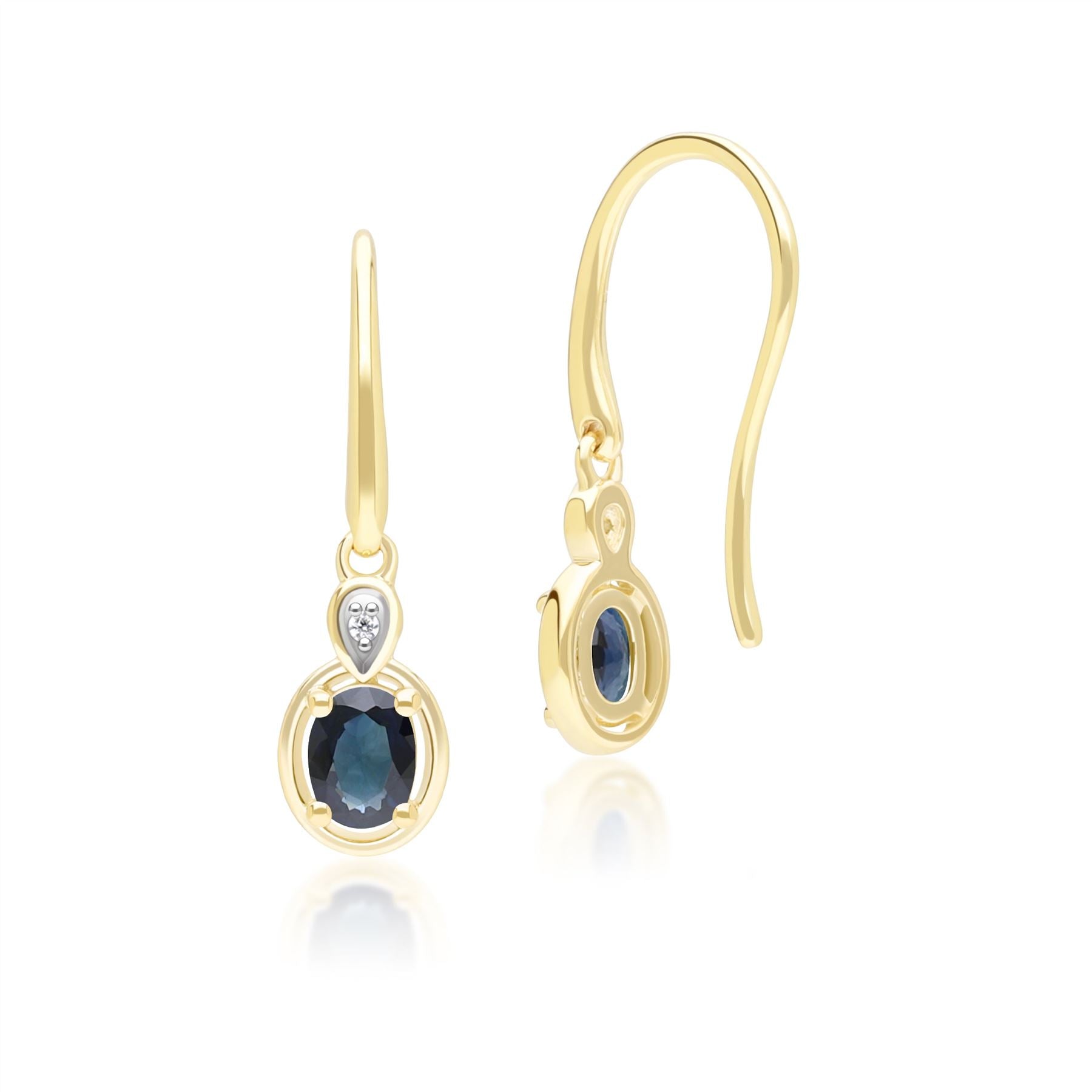 Classic Oval Sapphire & Round Diamond Drop Earrings In 9ct Yellow Gold