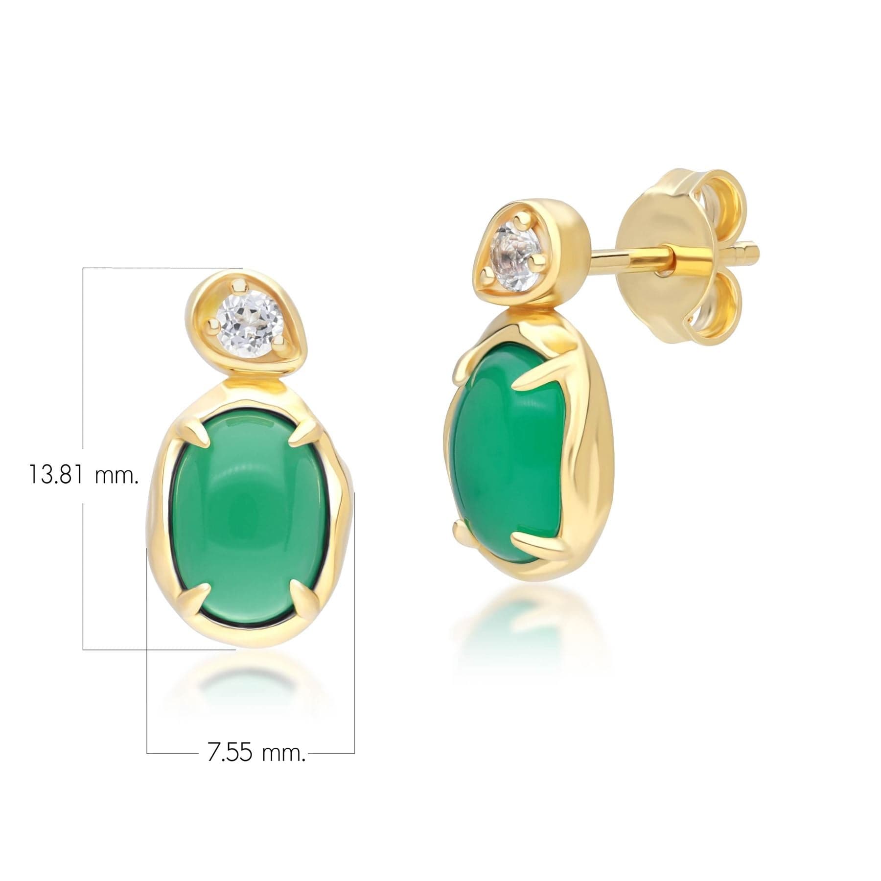 253E418801925 Irregular Oval Dyed Green Chalcedony & Topaz Drop Earrings In 18ct Gold Plated SterlIng Silver Dimensions