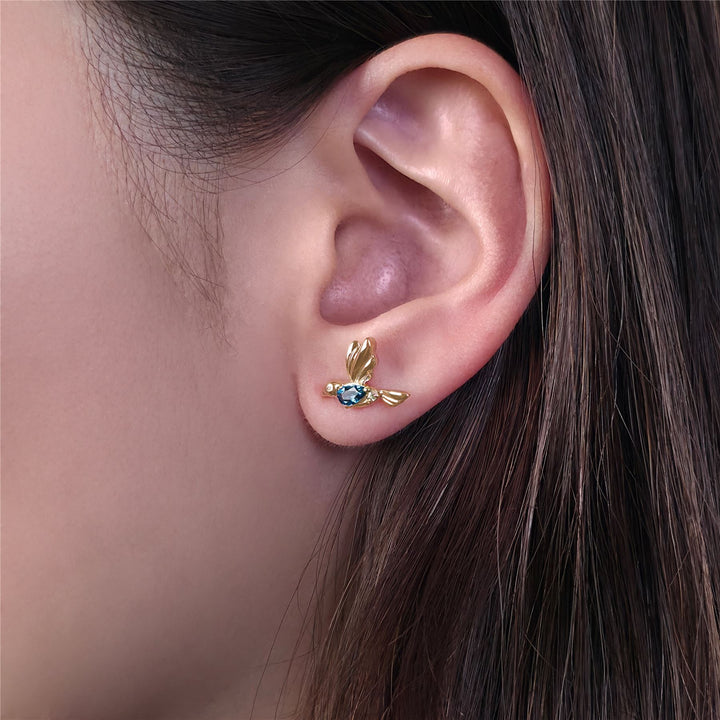 ECFEW™ Peridot and Blue Topaz Hummingbird Stud Earrings in 925 Sterling Silver