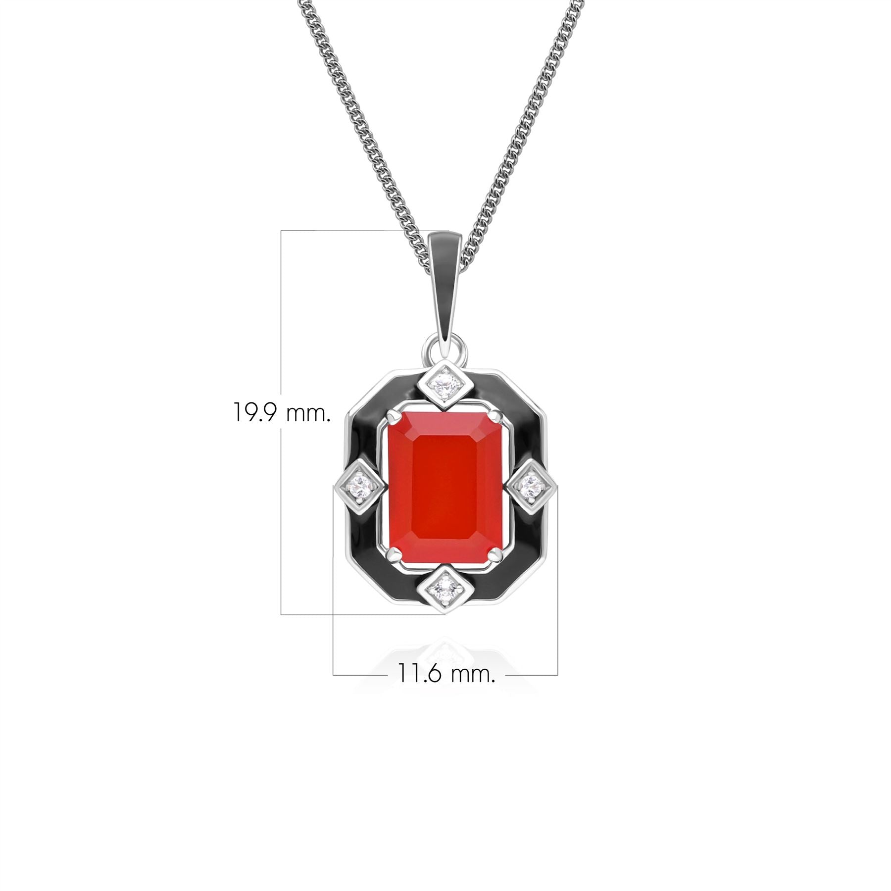 Grand Deco Black Enamel, Carnelian & Topaz Pendant Necklace in Sterling Silver