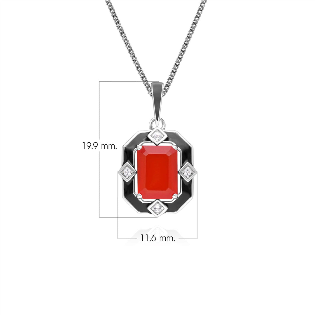 Grand Deco Black Enamel, Carnelian & Topaz Pendant Necklace in Sterling Silver