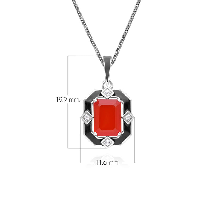 Grand Deco Black Enamel, Carnelian & Topaz Pendant Necklace in Sterling Silver
