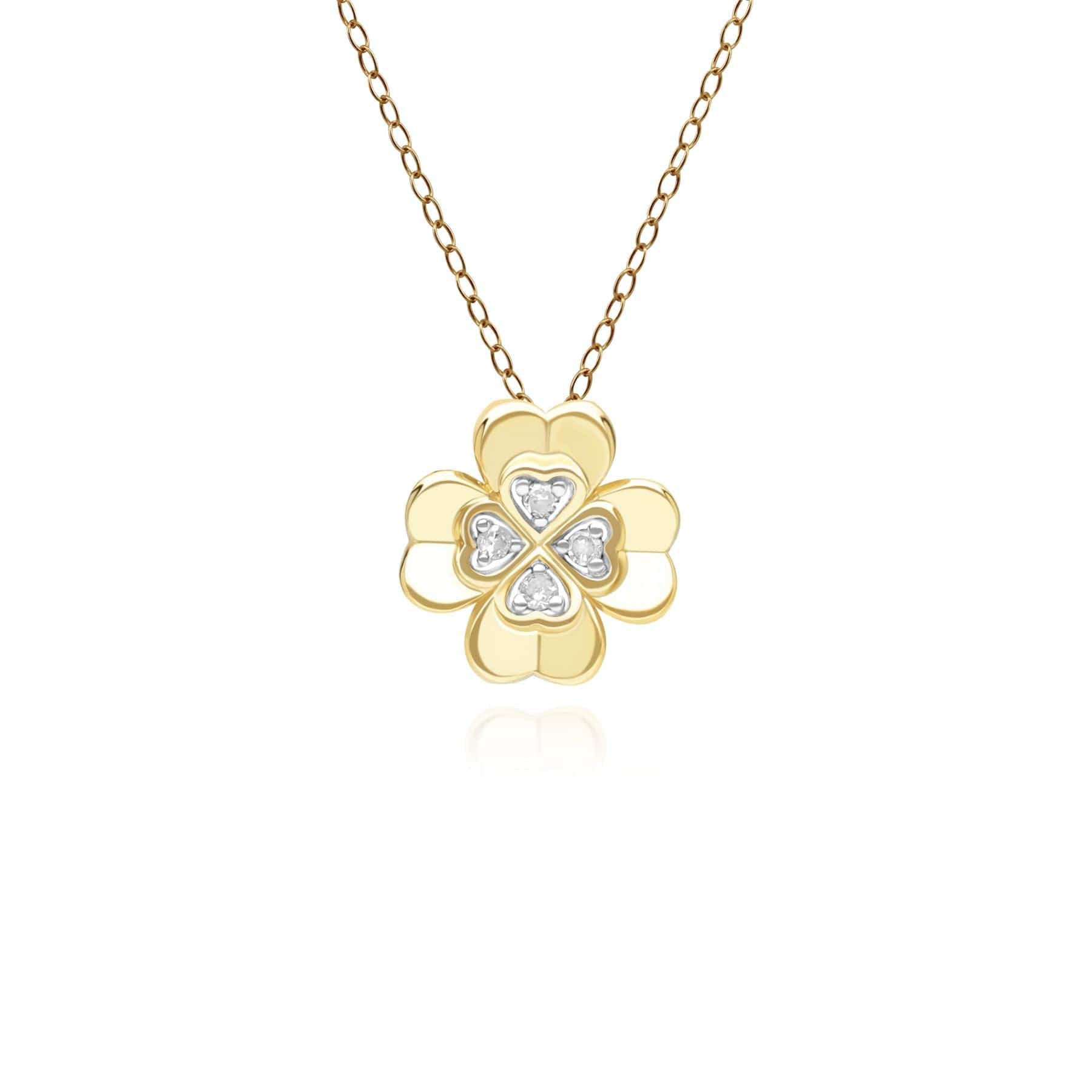 149P1309019 Gardenia Diamond Clover Pendant Necklace in 9ct Yellow Gold Front