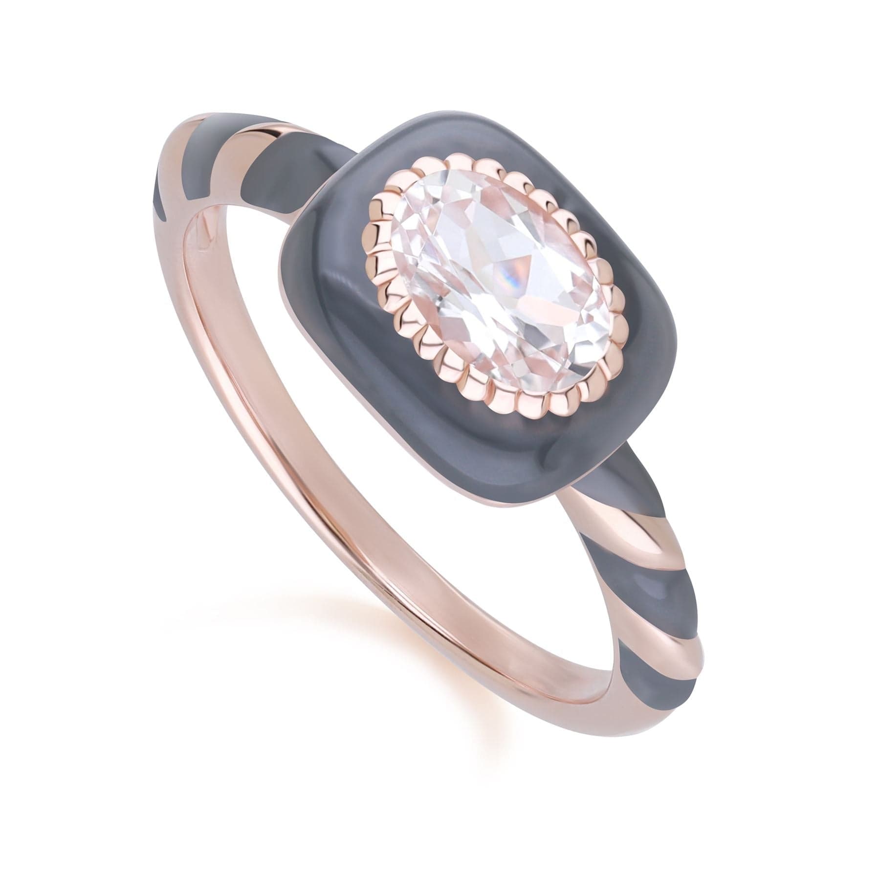 270R063190925 Siberian Waltz Black Enamel & Oval Topaz Ring in Rose Gold Plated Sterling Silver Front