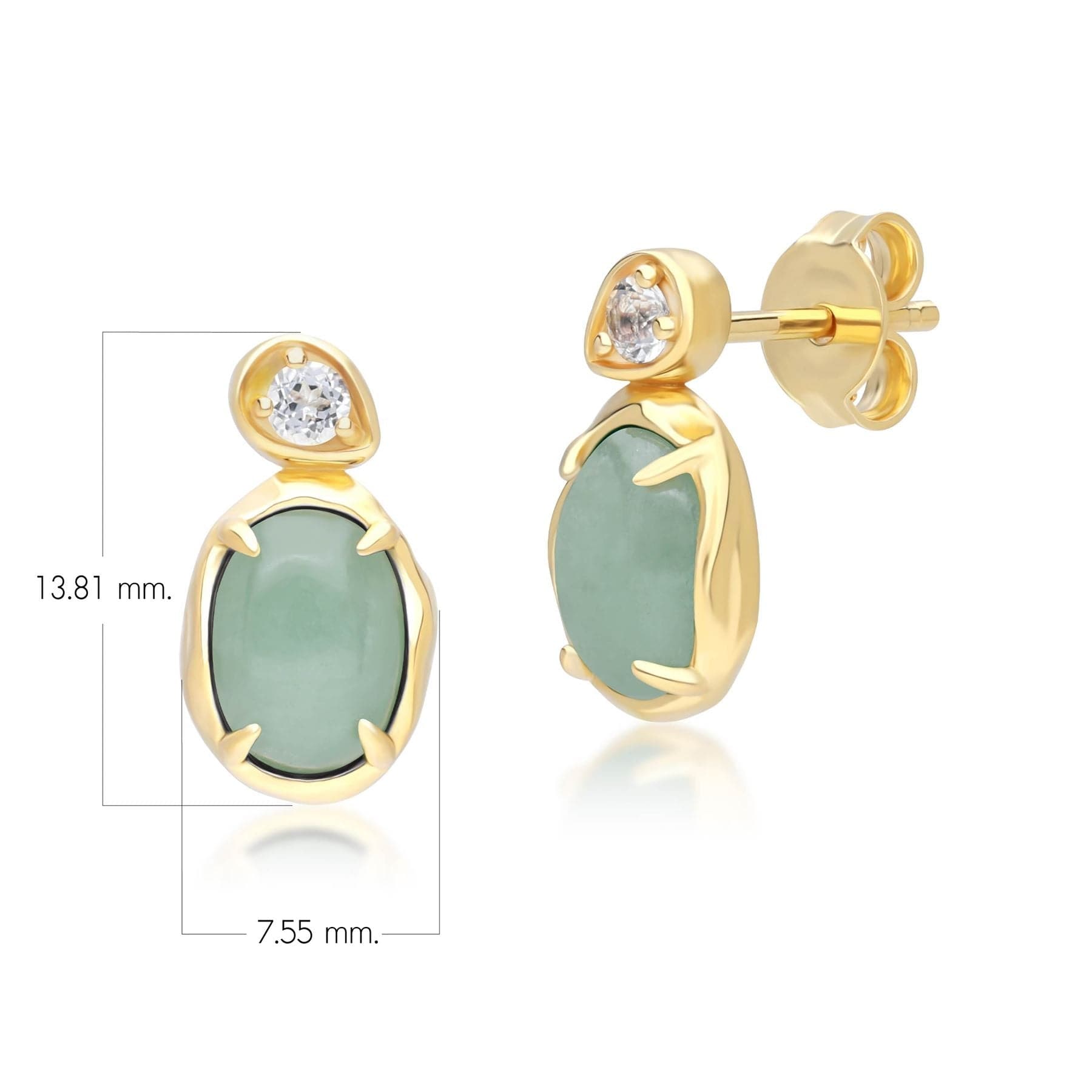 253E418802925 Irregular Oval Dyed Green Jade & Topaz Drop Earrings In 18ct Gold Plated SterlIng Silver Dimensions