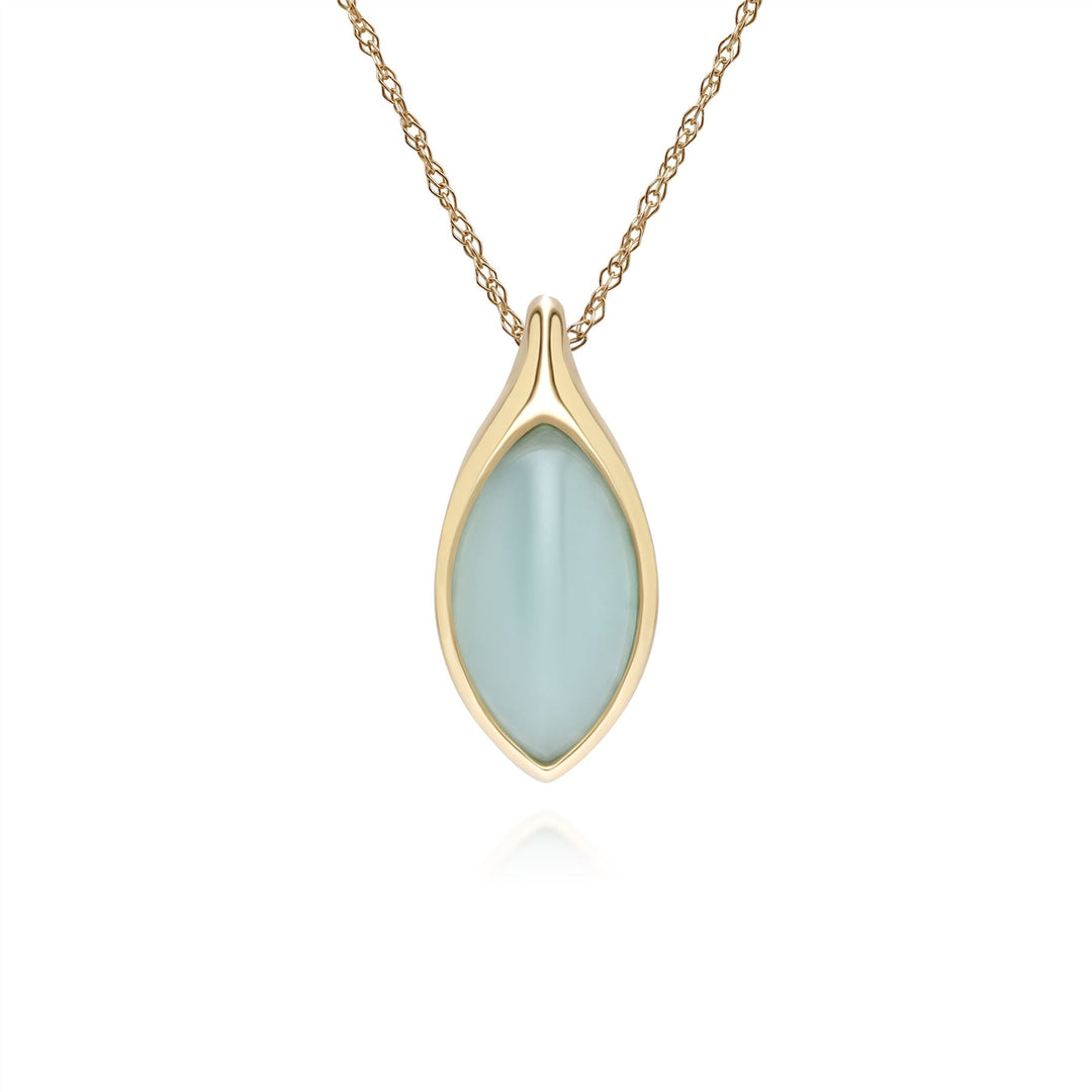 Classic Marquise Green Jadeite Pendant Necklace in 9ct Yellow Gold