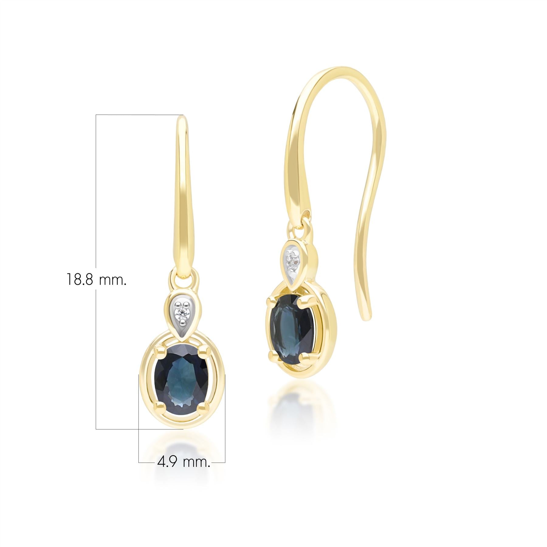 Classic Oval Sapphire & Round Diamond Drop Earrings In 9ct Yellow Gold