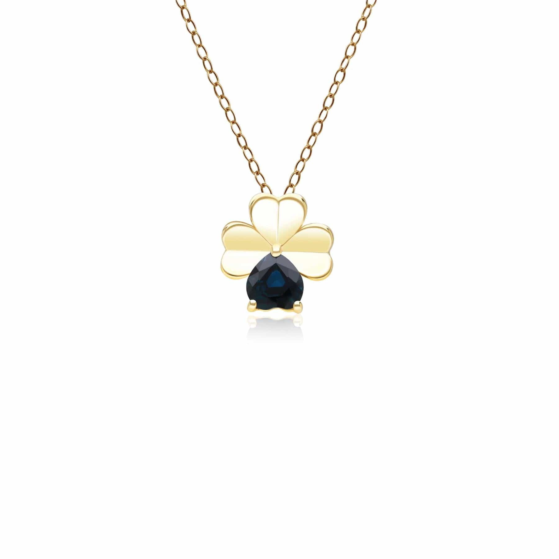 135P2126039 Gardenia Sapphire Clover Pendant Necklace in 9ct Yellow Gold Front