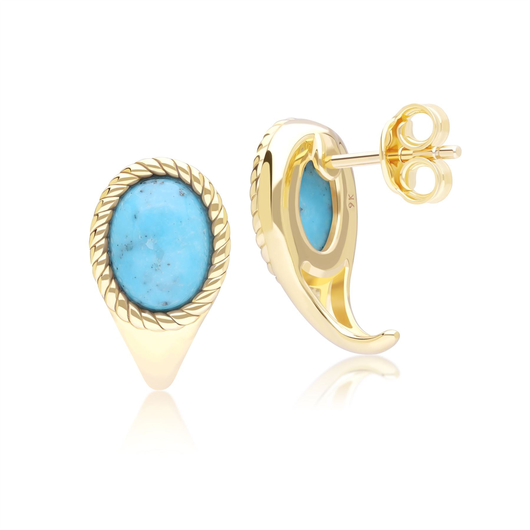 Classic Oval Turquoise Drop Stud Earrings in 9ct Yellow Gold