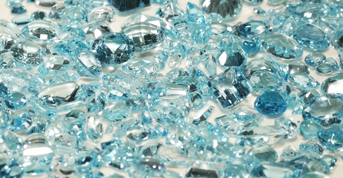Close-up of blue gemstones topaz