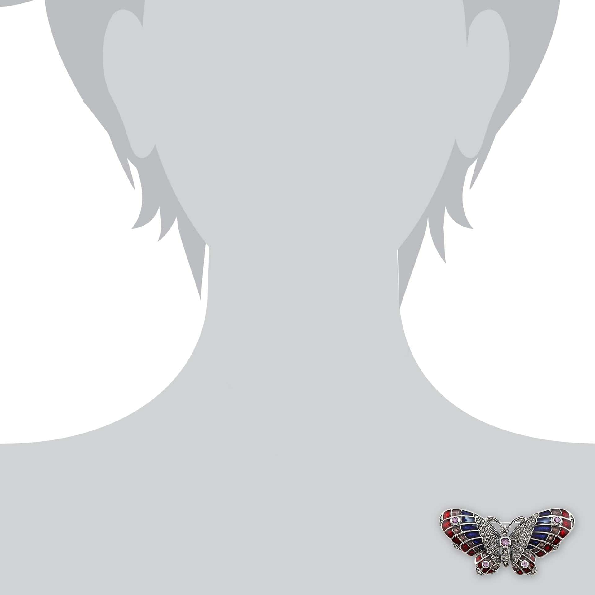 Art Nouveau Marcasite, Amethyst & Enamel Butterfly Brooch Image 3