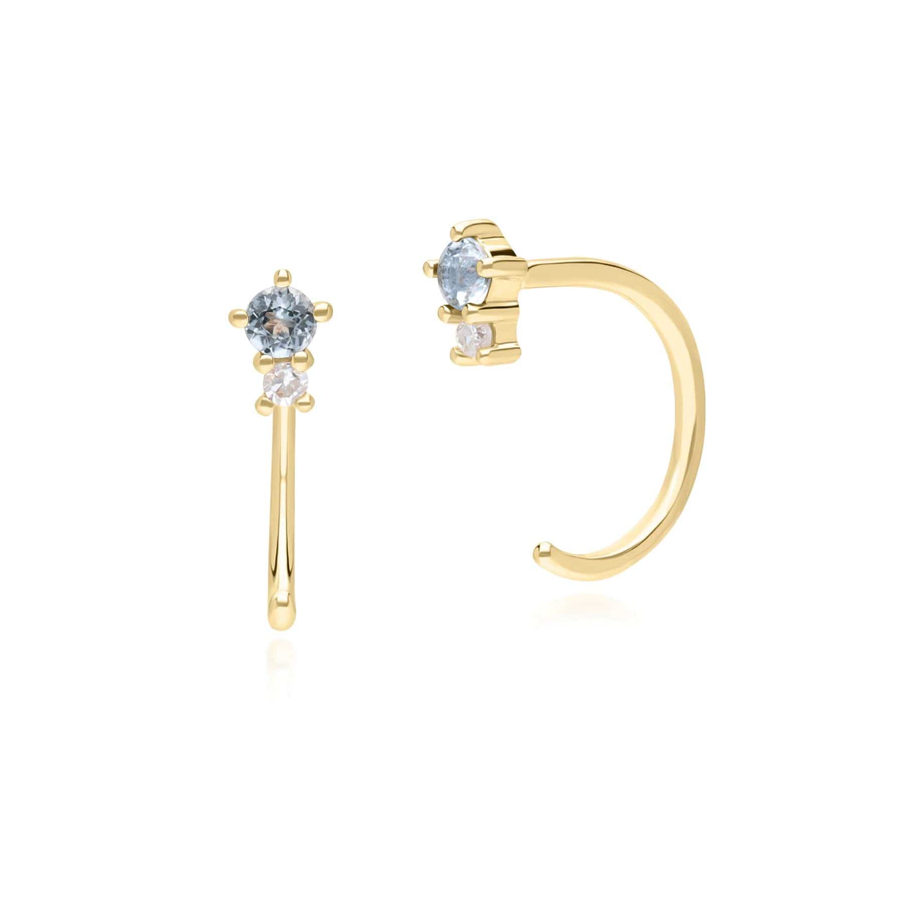 Modern Classic Sky Blue Topaz & Diamond Pull Through Hoop Earrings in 9ct Yellow Gold - Gemondo