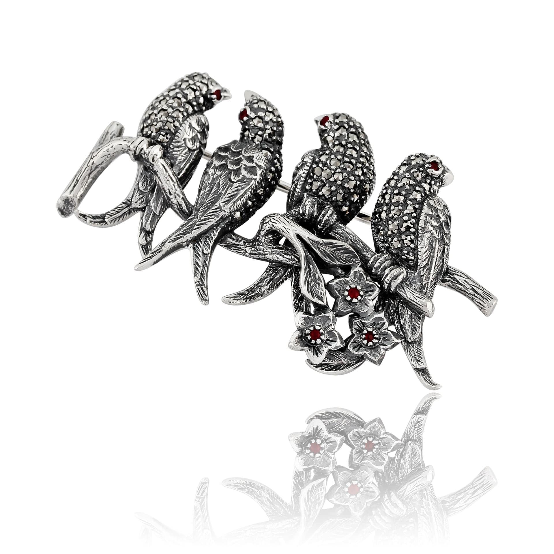 Art Nouveau Ruby & Marcasite Bird Brooch Image 2