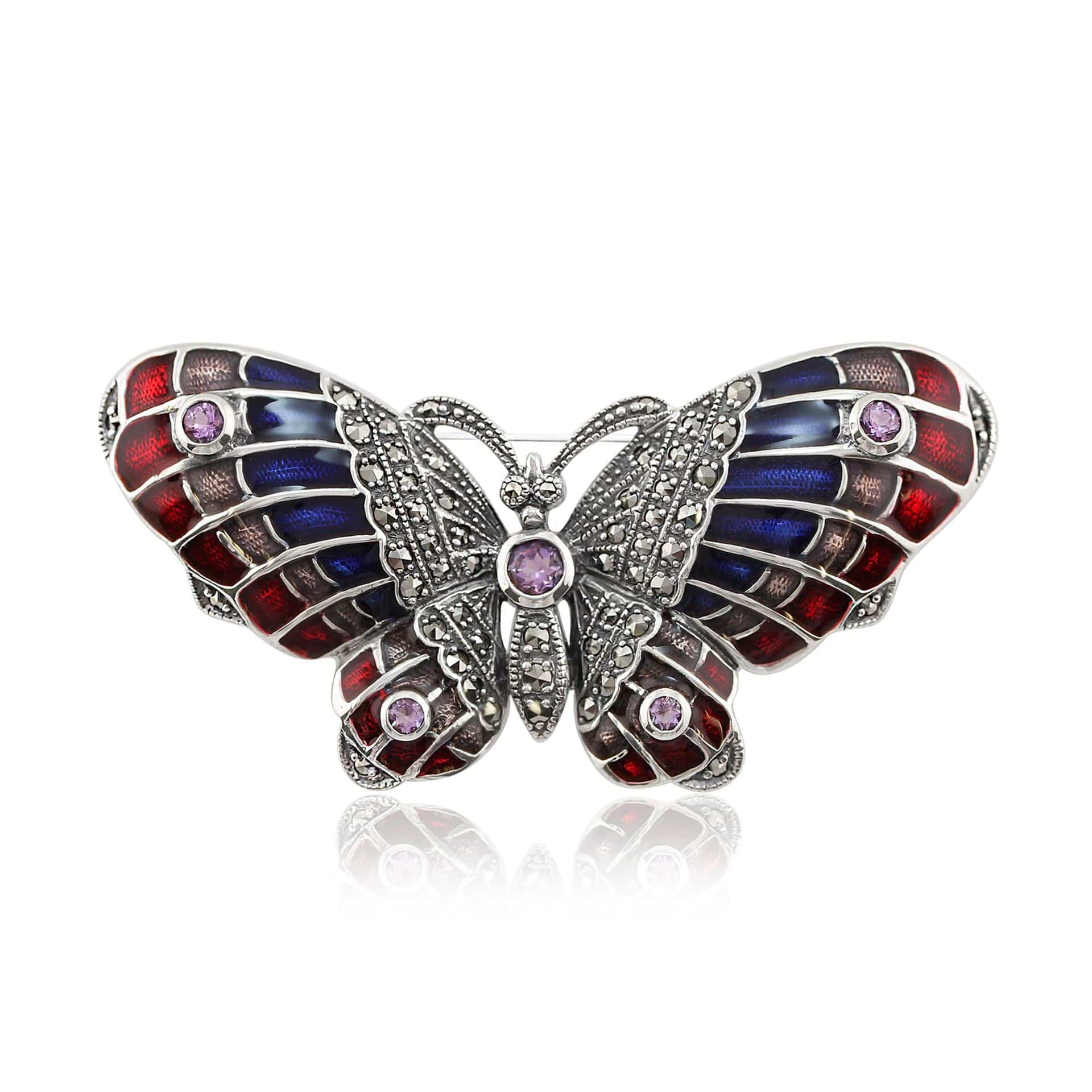 Art Nouveau Marcasite, Amethyst & Enamel Butterfly Brooch Image 1