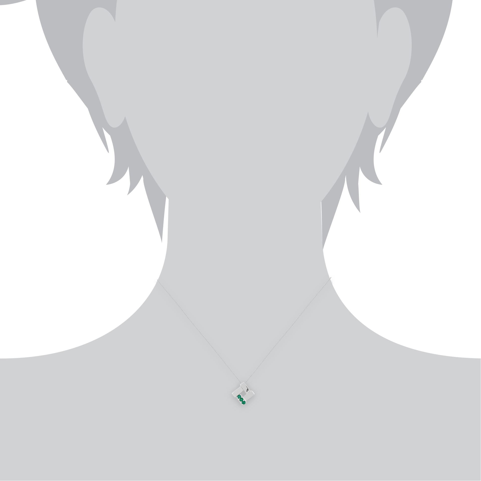 Classic Round Emerald Three Stone Square Crossover Pendant in 925 Sterling Silver - Gemondo