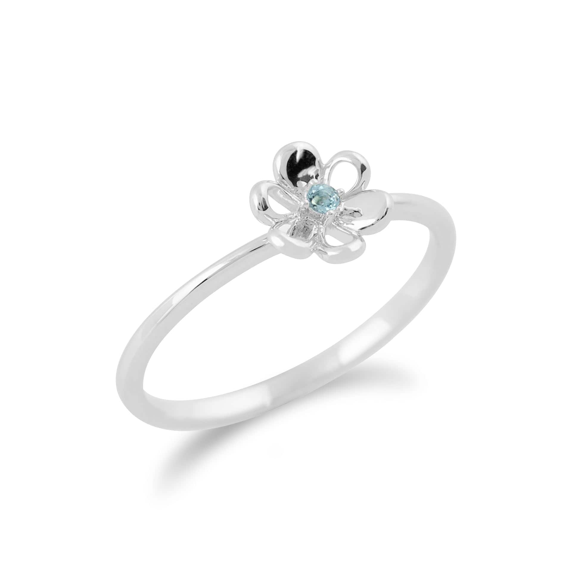 Gemondo 9ct White Gold 0.02ct Blue Topaz Stackable Floral Ring Image 2