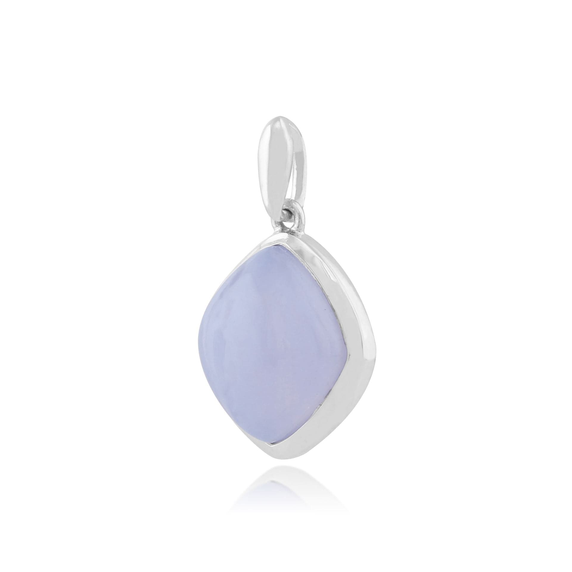 Classic Sugarloaf Blue Lace Agate Bezel Set Diamond Shape  Pendant in 925 Sterling Silver - Gemondo