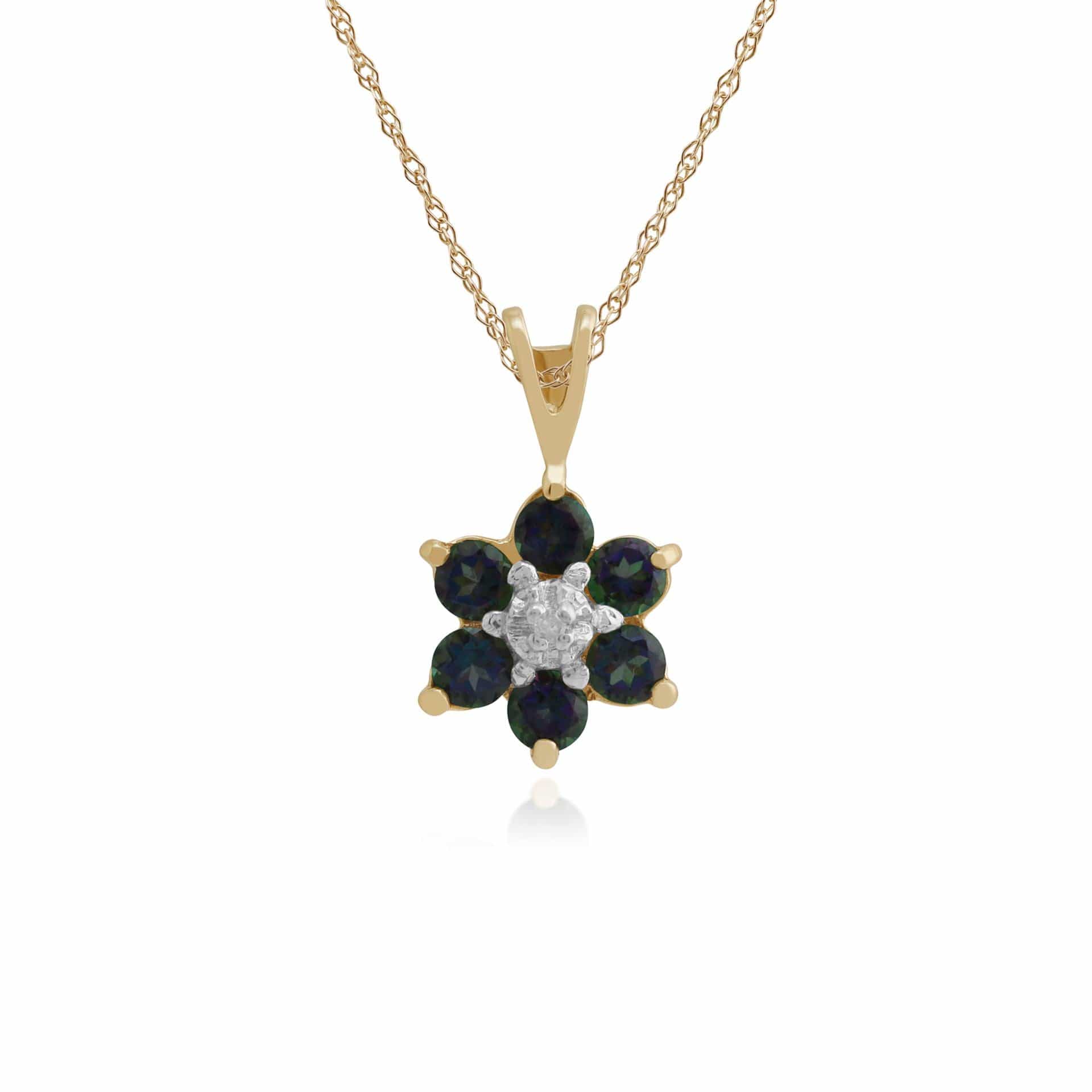 Floral Round Mystic Topaz & Diamond Cluster Pendant in 9ct Yellow Gold - Gemondo