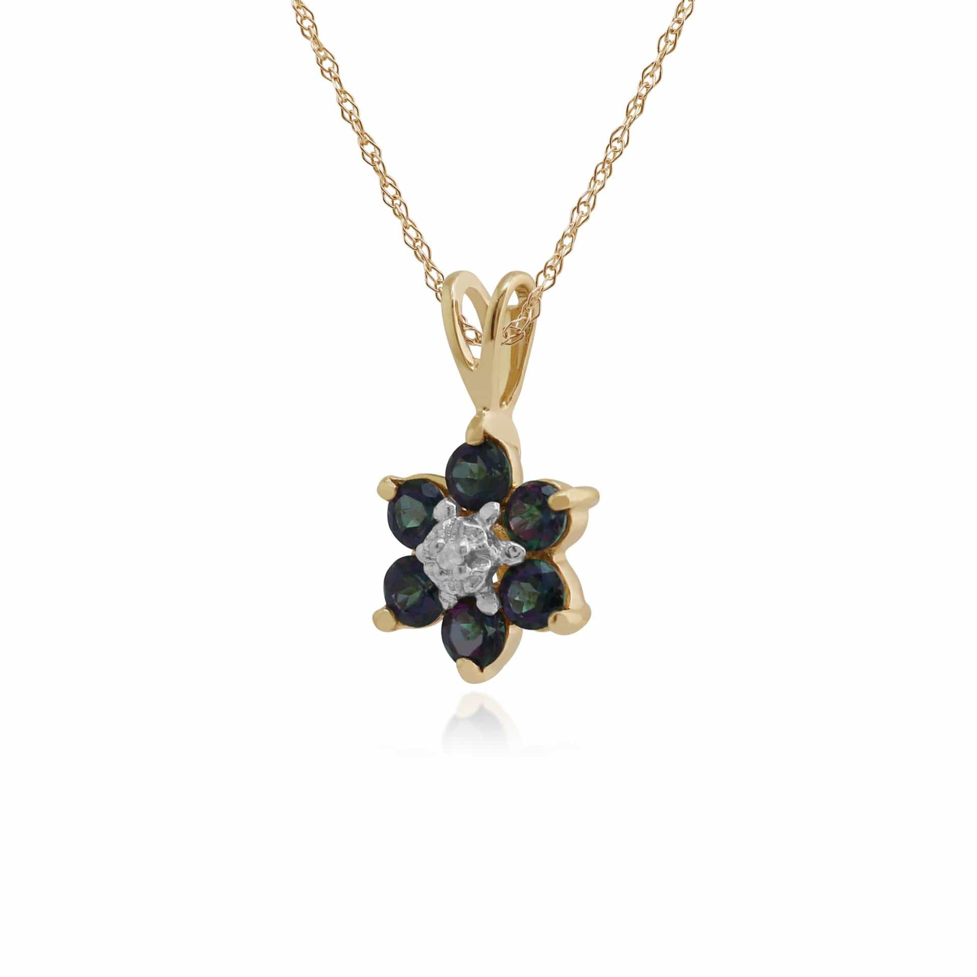 Floral Round Mystic Topaz & Diamond Cluster Pendant in 9ct Yellow Gold - Gemondo