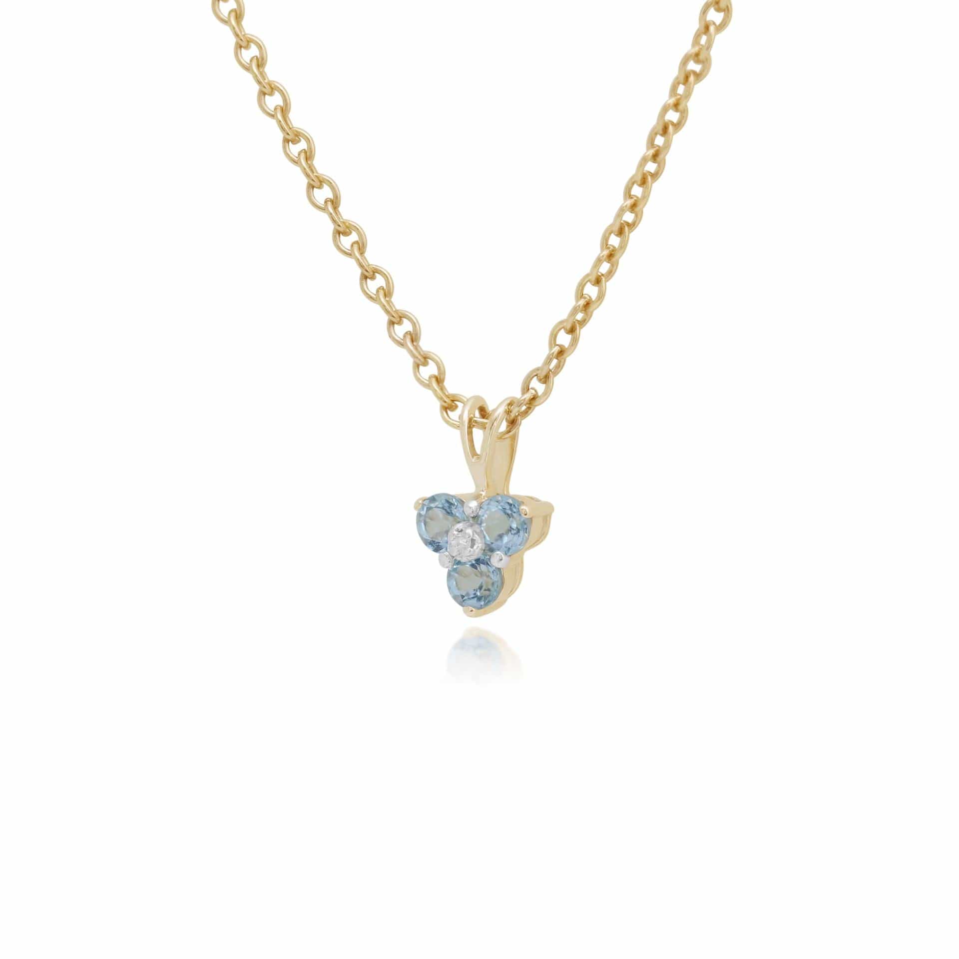 Classic Round Blue Topaz & Diamond Cluster Pendant in 9ct Yellow Gold - Gemondo