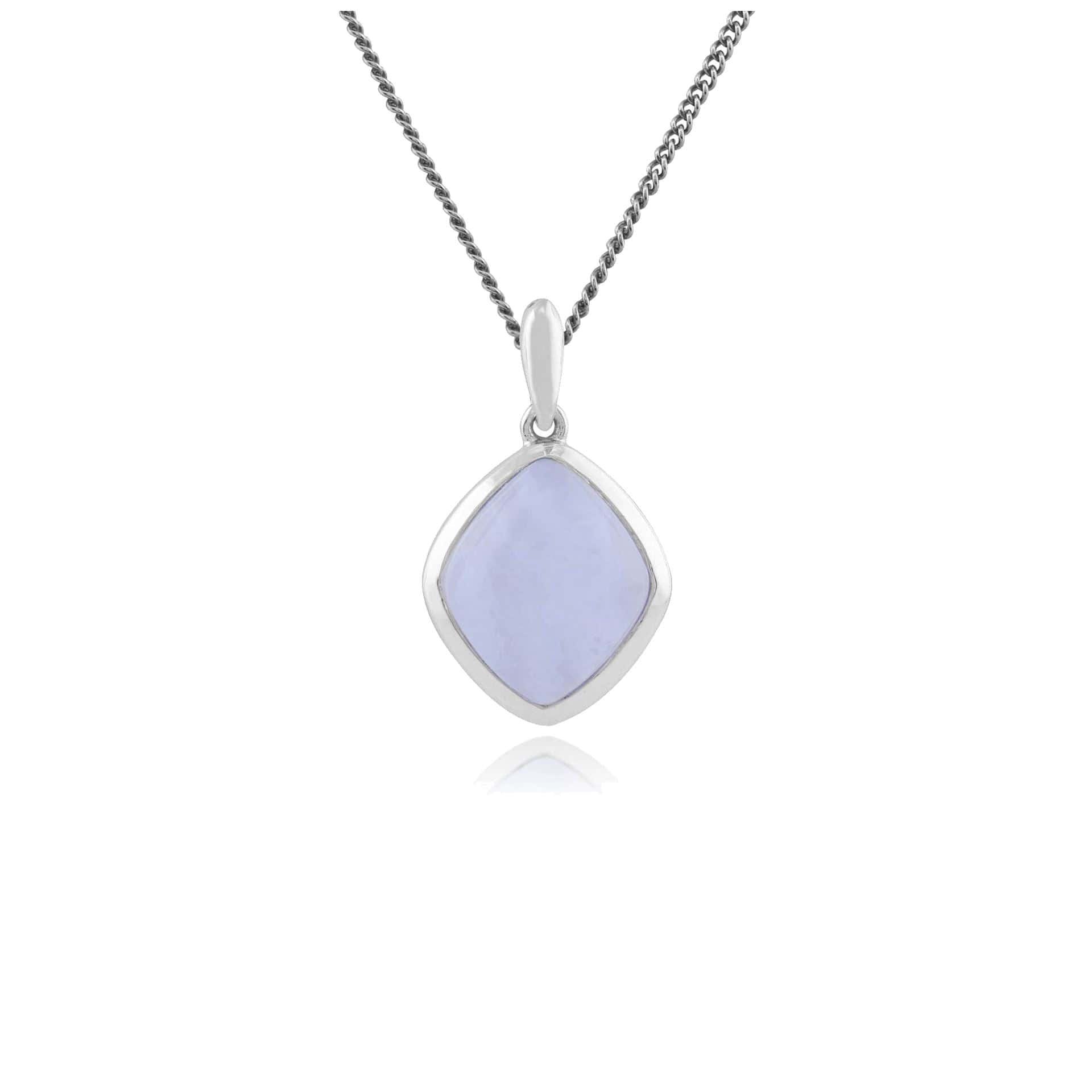 Classic Sugarloaf Blue Lace Agate Bezel Set Diamond Shape  Pendant in 925 Sterling Silver - Gemondo
