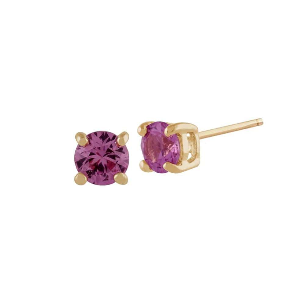 183E0083259 Classic Round Pink Sapphire Stud Earrings in 9ct Yellow Gold 1