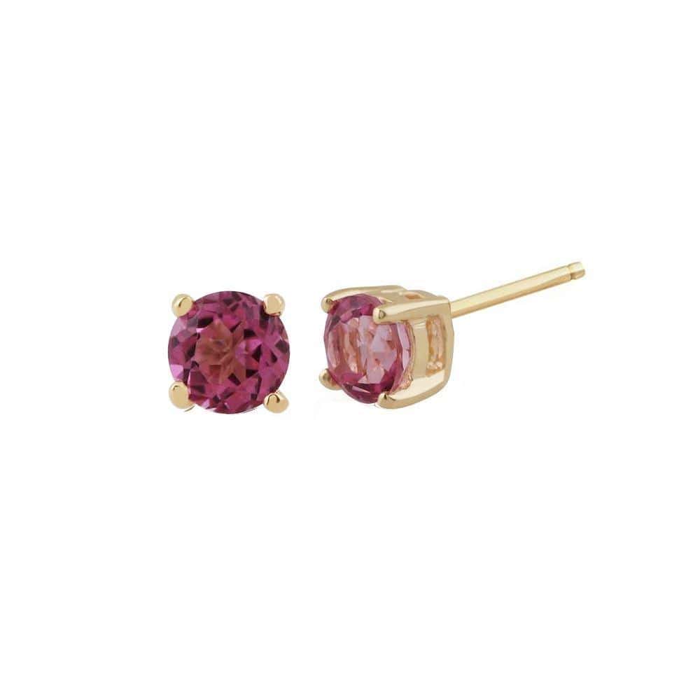 Gemondo Pink Topaz Round Stud Earrings In 9ct Yellow Gold  Claw Set - Gemondo