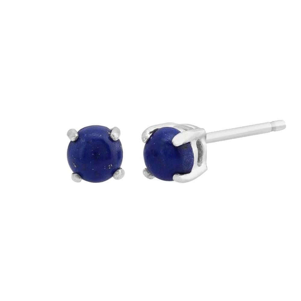 Classic Round Lapis Lazuli Claw Set Stud Earrings in 9ct White Gold